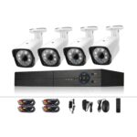 A4B3 / Kit 4CH 1080N Sistema de vigilancia DVR y cámara tipo bala CCTV resistente a la intemperie 720P 1.0MP HD, compatible con visión nocturna por infrarrojos y acceso remoto a escaneo de códigos QR y P2P, A4B3 / Kit 4CH Black, A4B3 / Kit 4CH White