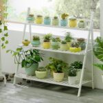Soporte para plantas colgante de bambú de 3 niveles, estantes para jardineras, estante de almacenamiento para macetas, estantería de exhibición plegable, estante para plantas, ancho: 100 cm, 3-Tie Width: 100cm(White) - Imagen 2