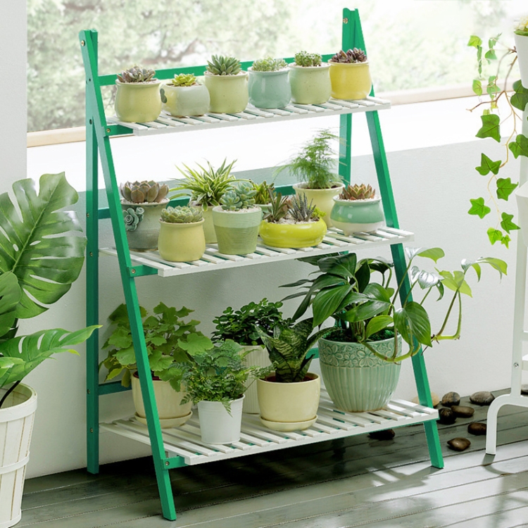 OG0645G.jpg Soporte para plantas colgante de bambú de 3 niveles, estantes para jardineras, estante de almacenamiento para macetas, estantería de exhibición plegable, estante para plantas, ancho: 70 cm, 3-Tier Width: 70cm(Green) - Imagen 1