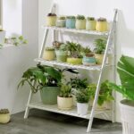 Soporte para plantas colgante de bambú de 3 niveles, estantes para jardineras, estante de almacenamiento para macetas, estantería de exhibición plegable, estante para plantas, ancho: 70 cm, 3-Tier Width: 70cm(White) - Imagen 2