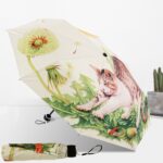 Moda creativa Tres pliegues Patrón de gato perezoso Cinta de plata Sombrilla anti ultravioleta Paraguas