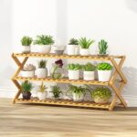Balcón de 3 capas Sala de estar Soporte plegable de madera maciza Estantes de plantación en macetas, Longitud: 100 cm