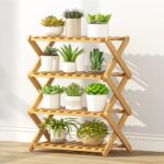 Balcón de 4 capas Sala de estar Soporte plegable de madera maciza Estantes de plantación en macetas, Longitud: 50 cm