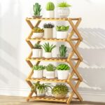 Balcón de 5 capas Sala de estar Soporte plegable de madera maciza Estantes de plantación en macetas, Longitud: 50 cm