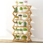 Balcón de 6 capas Sala de estar Soporte plegable de madera maciza Estantes de plantación en macetas, Longitud: 50 cm