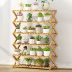 Balcón de 6 capas Sala de estar Soporte plegable de madera maciza Estantes de plantación en macetas, Longitud: 80 cm
