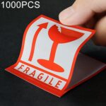 1000 PCS Etiqueta autoadhesiva de advertencia en inglés Etiqueta frágil, Tamaño: 5.5x5.5cm