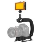 Estabilizador de soporte DV portátil de mano con forma de U / C PULUZ + Kit de luz de estudio LED con cabezal de trípode de zapata fría para todas las cámaras SLR y cámara DV doméstica