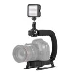 Estabilizador de soporte DV de mano portátil con forma de U/C de PULUZ + kit de luz de relleno LED con cabeza de trípode de zapata fría para todas las cámaras SLR y cámara DV doméstica