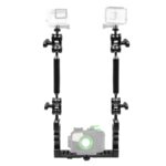 Estabilizador de bandeja de aluminio de doble asa PULUZ con 4 abrazaderas de aleación de aluminio de doble bola y 2 brazos flotantes de 7 pulgadas y 2 adaptadores de cabeza esférica para carcasas de cámaras subacuáticas