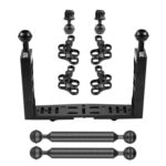 Estabilizador de bandeja de aluminio de doble asa PULUZ con 4 abrazaderas de aleación de aluminio de doble bola y 2 brazos flotantes de 7 pulgadas y 2 adaptadores de cabeza esférica para carcasas de cámaras subacuáticas - Imagen 4