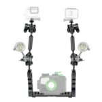 Estabilizador de bandeja de aluminio de doble asa PULUZ con 4 abrazaderas de aleación de aluminio de doble bola y 2 brazos flotantes de 7 pulgadas y 2 adaptadores de cabeza esférica para carcasas de cámaras subacuáticas - Imagen 5