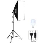 PULUZ 50x70cm Studio Softbox + 2m Soporte para trípode + Kit de fotografía con bombilla LED de luz blanca E27 30W 5700K individual, Single Bulb EU Plug