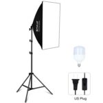 PULUZ 50x70cm Studio Softbox + 2m Soporte para trípode + Kit de fotografía con bombilla LED de luz blanca E27 30W 5700K individual, Single Bulb US Plug