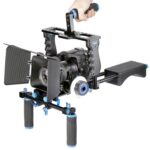 YELANGU YLG1103A-A Soporte de hombro para cámara con asas dobles + Kit estabilizador de jaula para cámara con caja mate para cámara DSLR / cámara de video