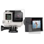 Protector de pantalla LCD ultra claro + Película protectora de lentes de vidrio de alojamiento para cámara de plata Gopro Hero4