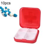 2 PCS 4 Compartimentos Caja de almacenamiento de medicamentos de pastillas cruzadas de plástico portátil (Rojo)
