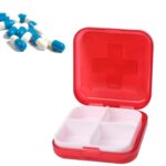 2 PCS 4 Compartimentos Caja de almacenamiento de medicamentos de pastillas cruzadas de plástico portátil (Rojo) - Imagen 2