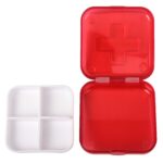 2 PCS 4 Compartimentos Caja de almacenamiento de medicamentos de pastillas cruzadas de plástico portátil (Rojo) - Imagen 5