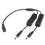Conector de cable de alimentación de CC de 5.5 x 2.1 mm hembra a 2x macho con interruptor para tira de LED, longitud: 30 cm (negro)