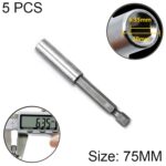 5 uds 1/4 cabeza de lote eléctrica varilla de conexión de alto magnetismo taladro de pistola manga de varilla de extensión junta de giro rápido, longitud: 75 mm