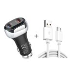 YSY-312 2 en 1 18W Cargador portátil QC3.0 Dual USB para automóvil + 1m 3A USB a juego de cable de datos micro USB, with Micro USB Cable