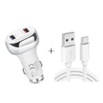 YSY-312 2 en 1 18W Cargador de coche portátil QC3.0 Dual USB + 1m 3A USB a USB-C / Juego de cables de datos tipo C, with USB-C / Type-C Cable