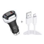 YSY-312 2 en 1 18W Cargador portátil QC3.0 Dual USB para automóvil + 1m 3A USB a juego de cable de datos de 8 pines, with 8 Pin Cable