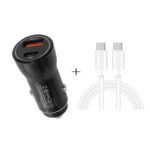 P21 PD 20W USB-C / Type-C + QC3.0 18W USB Fast Car Charger con USB-C / Type-C a USB-C / Type-C Data Cable Set, USB-C / Type-C to USB-C / Type-C