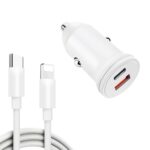 WKN-707 PD 20W USB-C / Type-C + QC 3.0 25W USB Mini cargador de coche con USB-C / Type-C a cable de datos de 8 pines, longitud del cable: 1 m