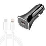 Cargador de coche TE-P2 PD20W USB-C / Tipo-C con cable de datos tipo C a 8 pines, Type-C to 8 Pin Data Cable (Black)