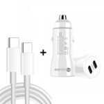 TE-P8 40W PD20W + PD20W Cargador de coche PD3.0 de doble puerto con cable de datos tipo c a tipo c, longitud: 1 m