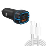 Cargador de coche USB 38W PD20W + QC3.0 con cable de datos tipo C a tipo C, longitud: 1 m, Type-C to Type-C Cable (Black)