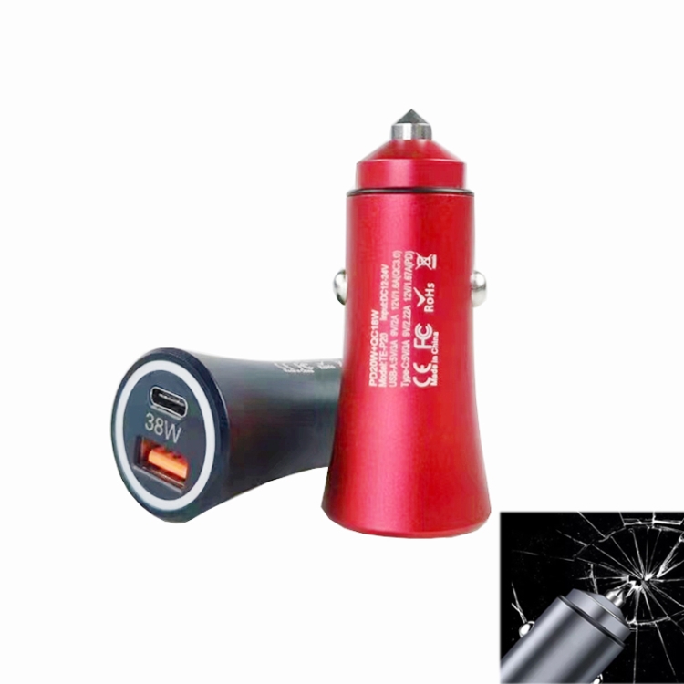 SYA002218601D.jpg P20 38W PD3.0 20W + QC3.0 USB Cargador de coche con martillo de seguridad, P20 (Red) - Imagen 1