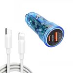 Cargador de coche transparente P35 48W PD30W + QC3.0 18W USB con cable de datos de teléfono tipo C a 8 pines, P35 with Cable (Transparent Blue)