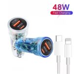 Cargador de coche transparente P35 48W PD30W + QC3.0 18W USB con cable de datos de teléfono tipo C a 8 pines, P35 with Cable (Transparent Blue) - Imagen 3