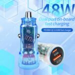 Cargador de coche transparente P35 48W PD30W + QC3.0 18W USB con cable de datos de teléfono tipo C a 8 pines, P35 with Cable (Transparent) - Imagen 4