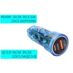 Cargador de coche transparente P35 48W PD30W + QC3.0 18W USB con cable de datos de teléfono tipo C a 8 pines, P35 with Cable (Transparent Blue) - Imagen 7
