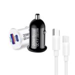Cargador de coche P10 Mini QC4.0 USB / PD20W con cable de datos de carga rápida tipo C a tipo C, P10 with Cable (White) - Imagen 3