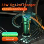 Adaptador para automóvil K15 3 en 1 Cable estirable 22.5W Carga rápida Encendedor de cigarrillos Puertos USB duales - Imagen 2