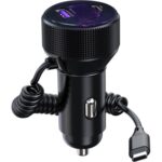 Cargador de coche K18B 12-24V USB+adaptador de carga de puerto dual tipo C con cable de resorte tipo C PD 30W