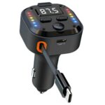Cargador rápido C69 PD 30W Transmisor FM Cargador de coche Bluetooth con cable extensible tipo C