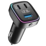 Cargador de coche GE13 de 3 puertos con luz ambiental colorida y pantalla de voltaje.