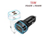 P65 PD45W + PD30W Dual Port Type-C Car Charger for iPhone / iPad Series, P65(Black) - Imagen 3