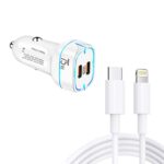PD45W + PD30W Dual Port Type-C Car Charger with USB-C to 8 Pin Data Cable, P65 with 8 Pin Cable(White)