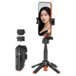 T13Y Soporte para teléfono con mango de aleación de zinc de apertura automática, palo selfie Bluetooth, trípode extensible