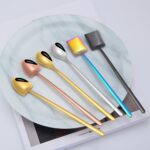 2 uds cuchara de acero inoxidable cuchara de café creativa barra cuchara de hielo cuchara agitadora larga chapada en oro, Pointed Spoon Rose Gold - Imagen 5