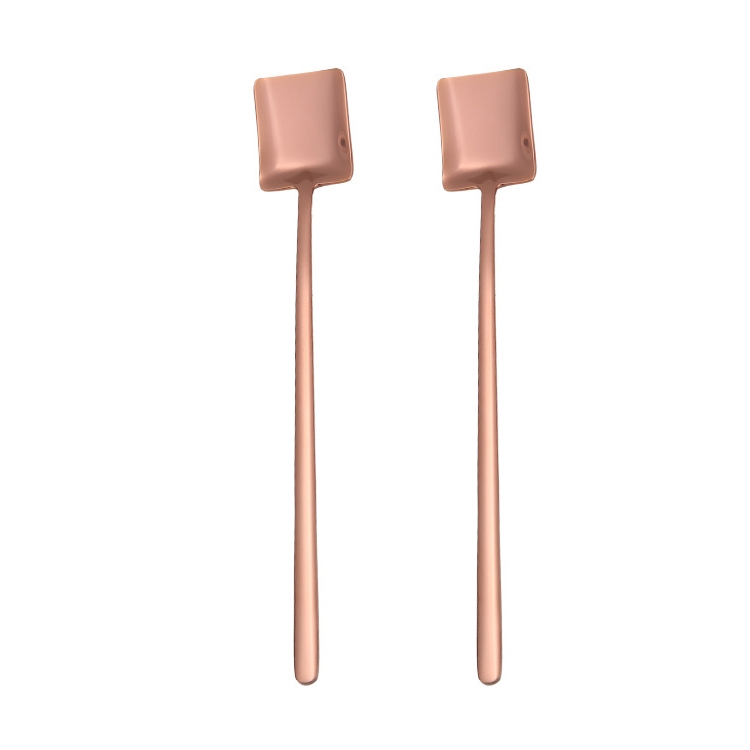 TBD0102517909.jpg 2 uds cuchara de acero inoxidable cuchara de café creativa barra cuchara de hielo cuchara agitadora larga chapada en oro, Square Spoon Rose Gold - Imagen 1