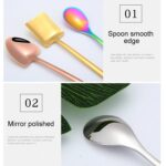 2 uds cuchara de acero inoxidable cuchara de café creativa barra cuchara de hielo cuchara agitadora larga chapada en oro, Square Spoon Rose Gold - Imagen 3