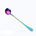 Cucharas de café con mango largo de arcoíris de acero inoxidable, cuchara agitadora de bebidas frías para pastel de postre, 2 uds., Round Spoon - Imagen 2